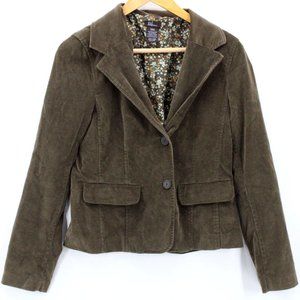 New Frontier Corduroy Blazer Womens Green Two Button Front Lined Size Medium M